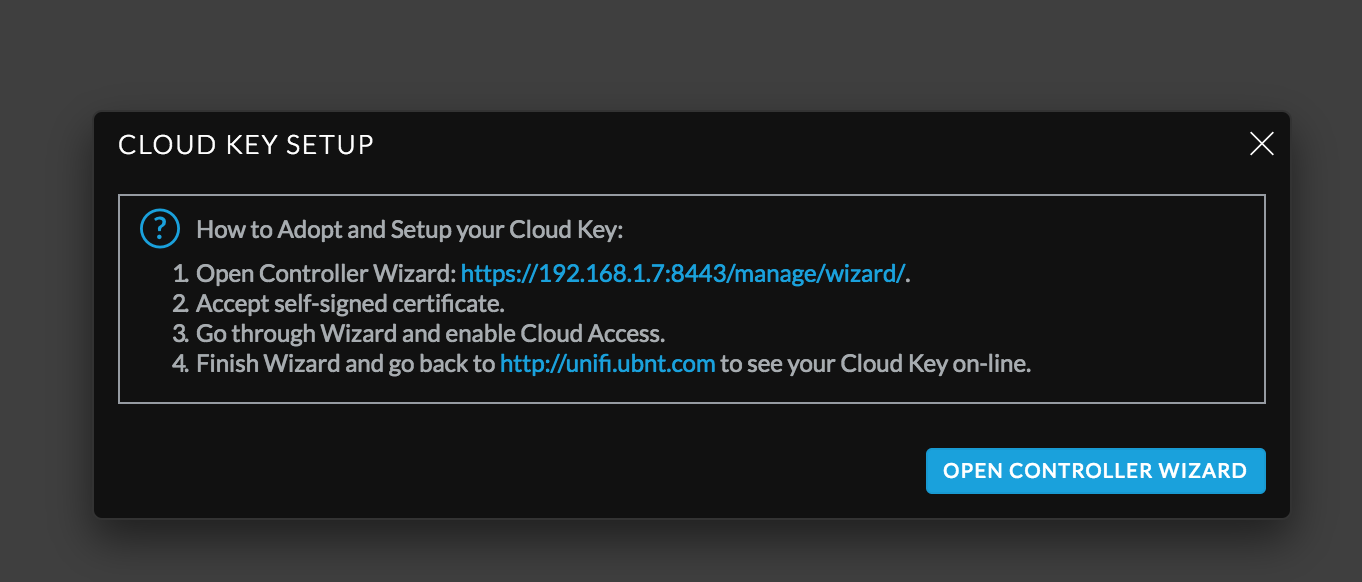 UniFi CloudKey - Öppna konfiguration