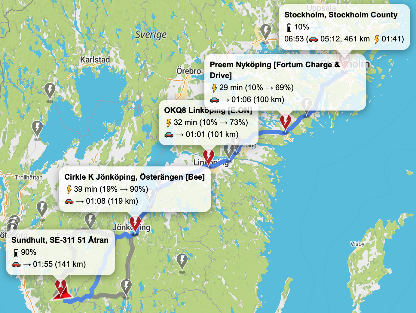 Nissan Leaf 40 kWh resa till Stockholm